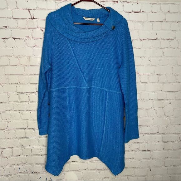 Soft Surroundings Breakwater Sweater Pullover Tunic Womens L Blue Cows Neck - Picture 2 of 10